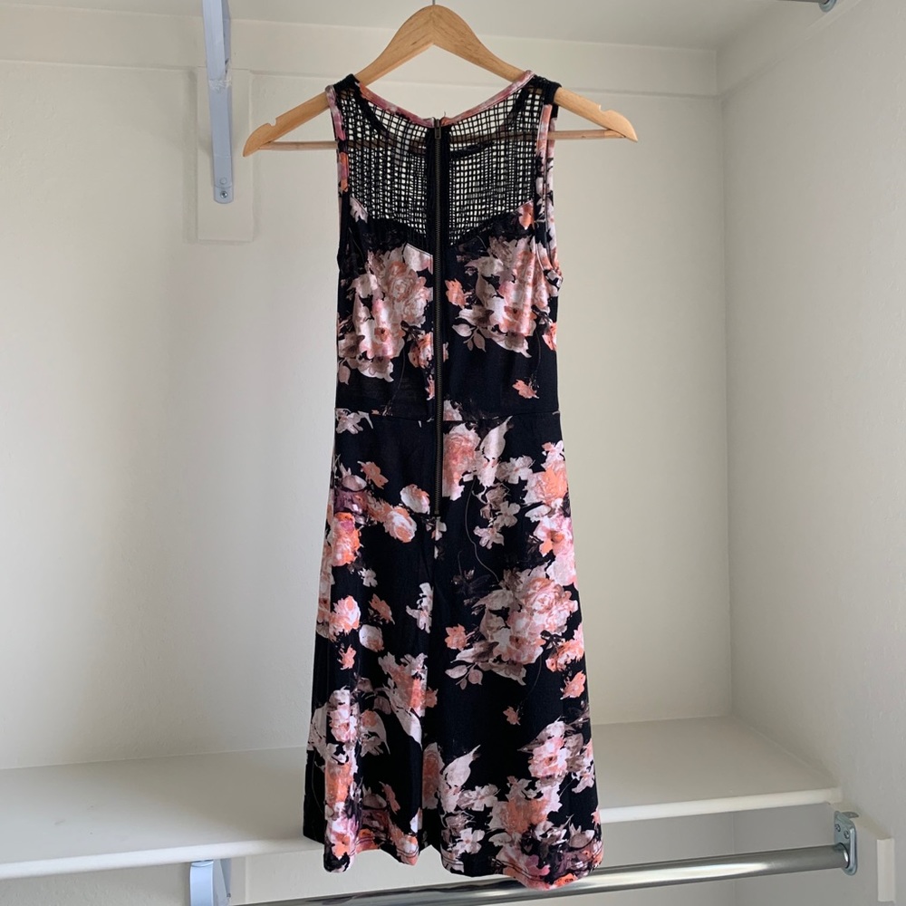 Floral Print Dress with Mesh Top